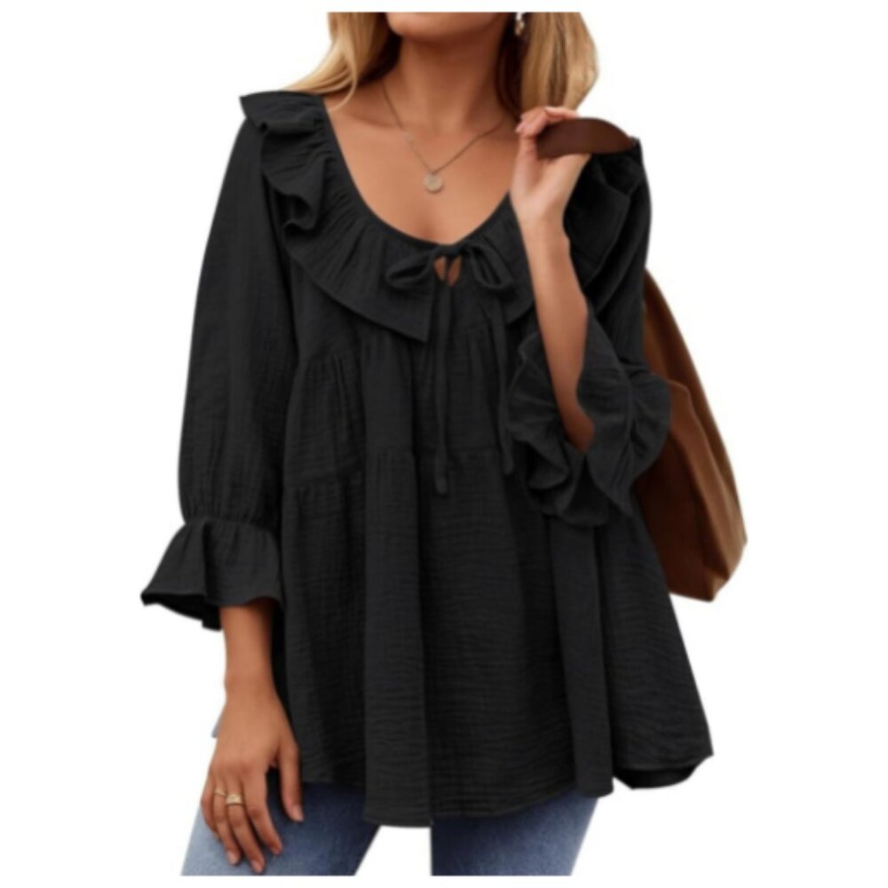 **ZESICA** Womens Scoop Neck 3/4 Length Sleeve Top